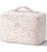 HBselect Large Quilted Makeup Bag, Cute Cotton Travel Cosmetic Bag with Handle,Women's Day Gifts,...
