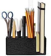 TOROS store Pen Holder For Desk - Black Pens and Pencil Organizer Cup Made of Wood, Rustic Wooden...
