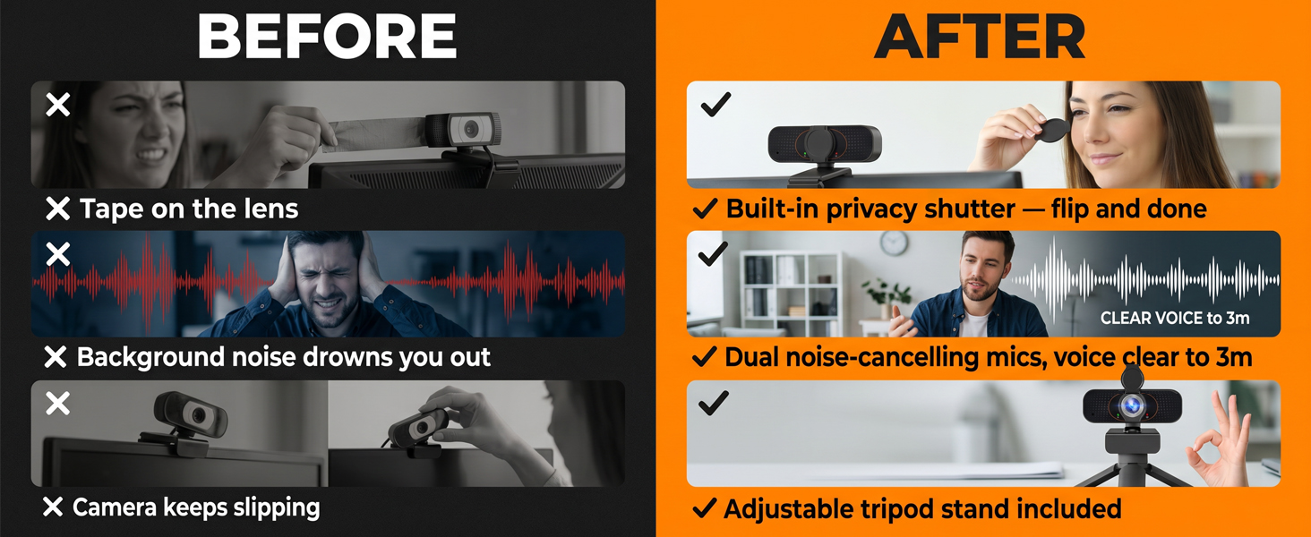 privacy webcam,noise cancelling webcam,webcam with tripod