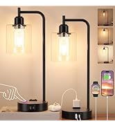 Industrial Touch Table Lamps for Bedrooms Set of 2 - 3-Way Dimmable Nightstand Lamps with USB C& ...