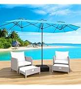 LEVELEVE 15FT Double-Sided Patio Umbrella with Base Included, Large Outdoor Rectangular Market Um...