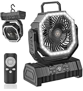 Camping Fan,20000mAh Rechargeable Battery Operated Outdoor Tent Fan with LED Light & Foldable Hoo...