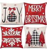 Red Christmas Decorations-Throw Pillow Covers 18x18 in Set of 4,Decorative Joy Snowflake Pillow C...