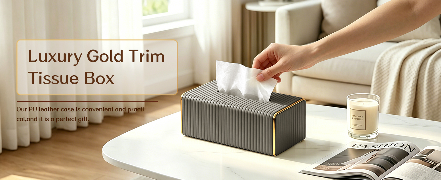Modern luxury Rectangle tissue box cover with gold trim