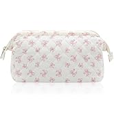 Wudygirl Puffy Padded Travel Makeup Bag for Women Pink Bow | Wide-open Makeup Pouch, Cosmetic Bag...