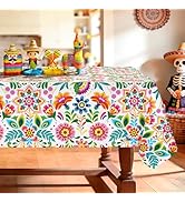 hometrixx Mexican Rectangle Tablecloth Cinco De Mayo Fiesta Floral Washable Wipeable Polyester Ta...