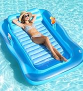 Shinepool Inflatable Tanning Pool Lounger, 71"x48" Tanning Bed Pool Floats w/Pillow & Cup Holders...