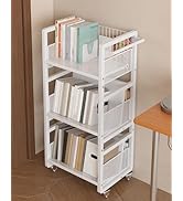 UMDONX Heavy-Duty Double-Sided Book Cart with Silent Wheels and 3 Magnetic Book Shelves, Rolling ...
