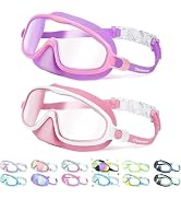 Vvinca 2 Pcs Kids-Swim-Goggles with Nose Cover, Swimming Diving Mask Wide View Anti Fog UV Anti S...
