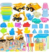 FHOZGECY Beach Toys, 35Pcs Sand Toys, Sandbox Toys with 3 Truck 3 Collapsible Beach Bucket, Sand ...