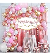 iPartycool 116pcs Rose Gold Pink Birthday Party Decorations, Happy Birthday Banner Different Size...
