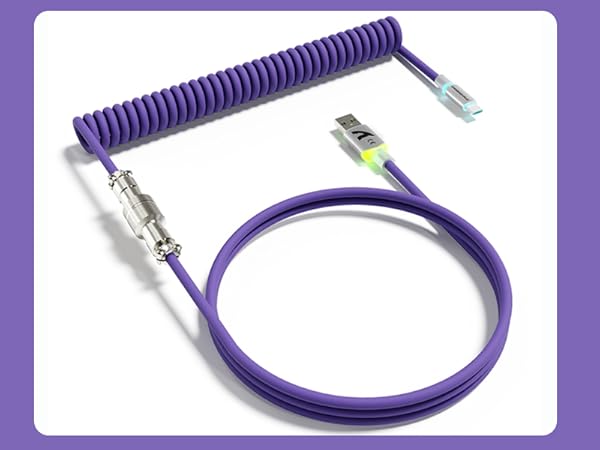 ATTACK SHARK C01 ULTRA Purple Coiled C to A TPU Cable for 8K Polling Rate Gaming Keyboard