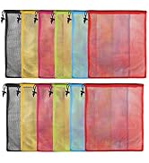 12Pcs Mesh Bag 13"X15.5" Drawstring Gym Bag Nylon Mesh Drawstring Bag with Cord Lock Closure for ...
