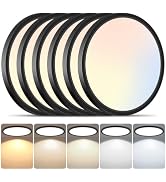 Brightever 6 Packs LED Flush Mount Ceiling Light Fixture Black 12 Inch | 24W 3200LM 0.63" Ultra-S...