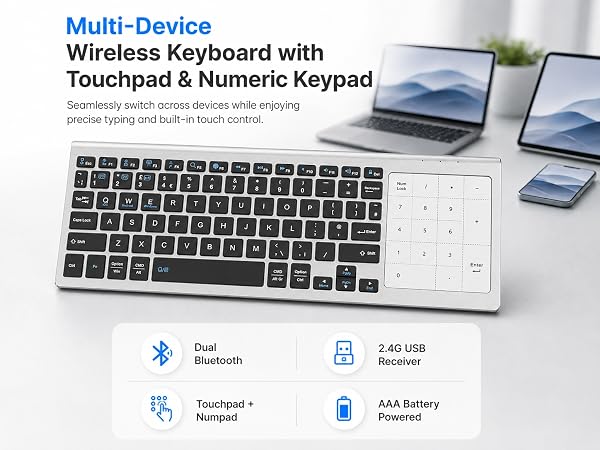 wireless keyboard with touchpad and numeric keypad