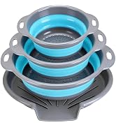 Cluren Collapsible Colander Set with Oversized Draining Tray | 3-Pack Foldable Kitchen Strainers ...