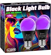 Briignite Black Light Bulbs LED Black Light for Halloween Decoration 4 Pack | 12W Black Light Bul...