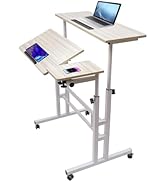 mignonnememe Mobile Standing Desk Adjustable Height Stand Up Desk Portable Rolling Laptop Desk St...