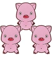 U-Sky Sew or Iron on Patches, 3pcs Pink Pig Embroidery Applique Patches for Cloting, Cute Pink Pa...