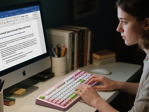 Pink cream mechanical keyboard for writing