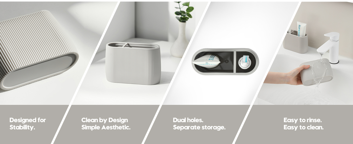 beige 2 Slot Toothbrush and Toothpaste Holder