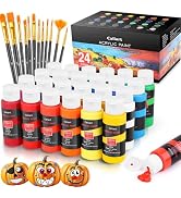 Caliart 24 Colors Acrylic Paint Set with 12 Brushes, Easter Basket Stuffers for Teens, Art Craft ...