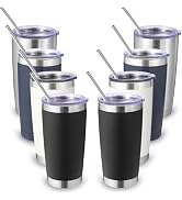 Volhoply 20oz Stainless Steel Tumbler with Lid and Straw Bulk 8 Pack,Double Wall Insulated Travel...