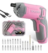 WORKPRO Pink Cordless Screwdriver Set, 3.6V Electric Rechargeable Eccentric Power Screwdriver Kit...