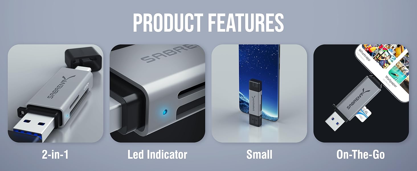 Text reads 'PRODUCT FEATURES' followed by icons and illustrations showing product usage scenarios and technical capabilities.