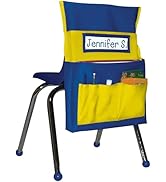 Carson Dellosa 15" x 19" Canvas Blue and Yellow Chairback Buddy Pocket Chart, Seat Storage for Cl...