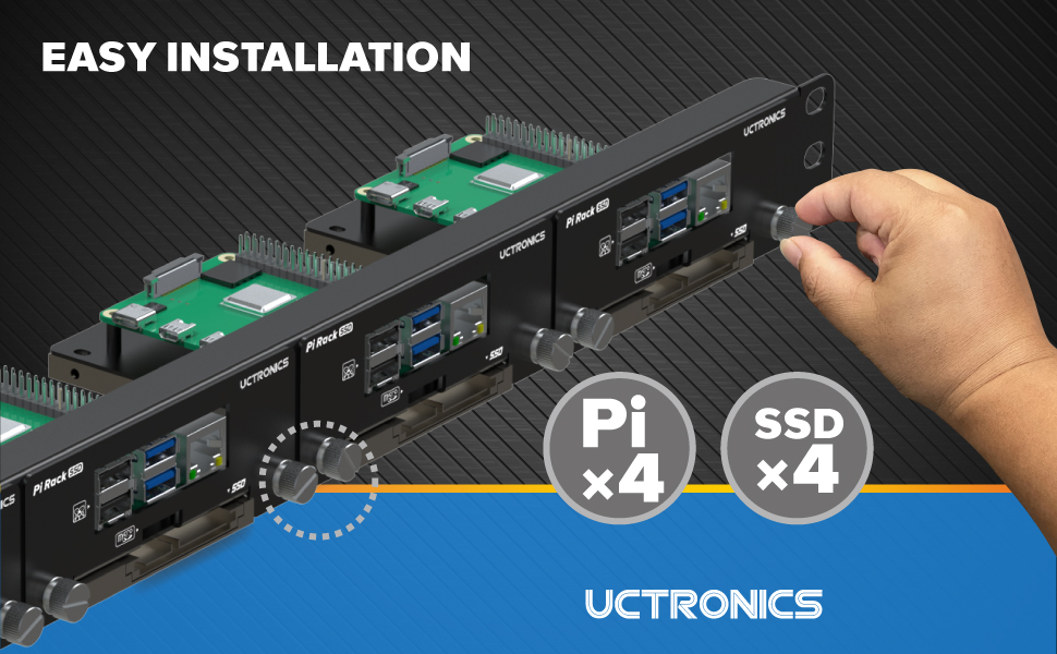 UCTRONICS U6261 Upgraded Raspberry Pi 1U Rack Mount with SSD mounting brackets.