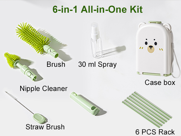 6-Piece Set with Brushes, Drying Rack & Case – All-in-One Baby Bottle Kit