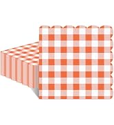 CaliLain 50 Pcs 3-ply Orange Gingham Napkins 5 x 5 Inch Checkered Napkins | Scalloped Trim; Thank...
