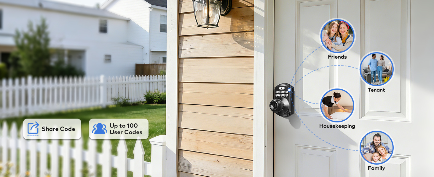 Create up to 100 user codes for family, guests, or staff. Easy to add or delete for secure access