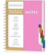 CAGIE Small Spiral Notebooks with Removable Dividers Tabs, 5 Subject Notebook College Ruled, A5 N...