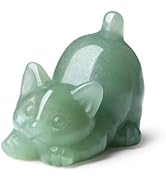 NUKAYAI Green Aventurine Cat Crystal Statue Carved Room Decor Figurines for Natural Lazy Gemstone...