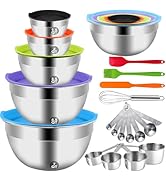WEPSEN Mixing Bowls with Lid Set, 25PCS Kitchen Utensils Metal Bowl Stainless Steel Nesting Bowls...