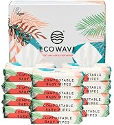 Eco Wave Baby Wipes, 100% Compostable Eco-Friendly Bamboo Wipes, Unscented, Hypoallergenic, Vegan...