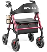HOMLAND Walkers for Seniors with Seat, Foldable Rollator Walker, Reinforced Aluminum Frame, 8" Bi...