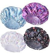 Shower Caps for Women, 4 PCS Elastic and Reusable Bath Caps, Double Layers Shower Cap Reusable Wa...