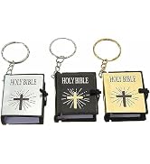 Juroicessry 3 Pcs Bible Keychain,Miniature Real Bible Key Chains Keyrings Handbag Pendant Xmas Gi...