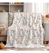 Horaldaily Fall Flannel Blanket Throw, White Pumpkin Orange Leaves Soft Fuzzy Plush Cozy Fleece B...