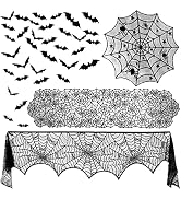 ZeeDix 39 Pcs Halloween Decorations Set Black Lace Spiderweb Tablecloth | Black Lace Spiderweb Ro...