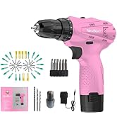 NEWBEAT 12V Cordless Drill Set with 2 Battery, Pink Drill for Women