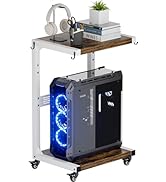 Ansionsol Computer Tower Stand, 2-Tier Metal CPU Holder Stand with Lockable Wheels, Adjustable Un...