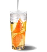 MINGHYZYA 20 OZ Iced Coffee Cup With Glass Lids and Straws,High Borosilicate Glass Tumbler Cup Re...