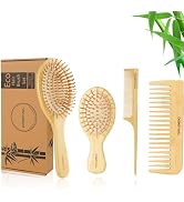 DEBETOOL Bamboo Hair Brush Set - Natural Bamboo Paddle Detangling Hairbrush and Comb Set, Suit fo...