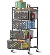 Xpatee 5 Tier Kitchen Storage Cart with Wheels, Utility Fruit Vegetable Storage Rack Stand with P...