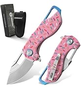 VR VIRENKNIFE Pink Folding Pocket Knife,2.3" D2 Steel Blade G10 Handle Small EDC Knife with Pocke...