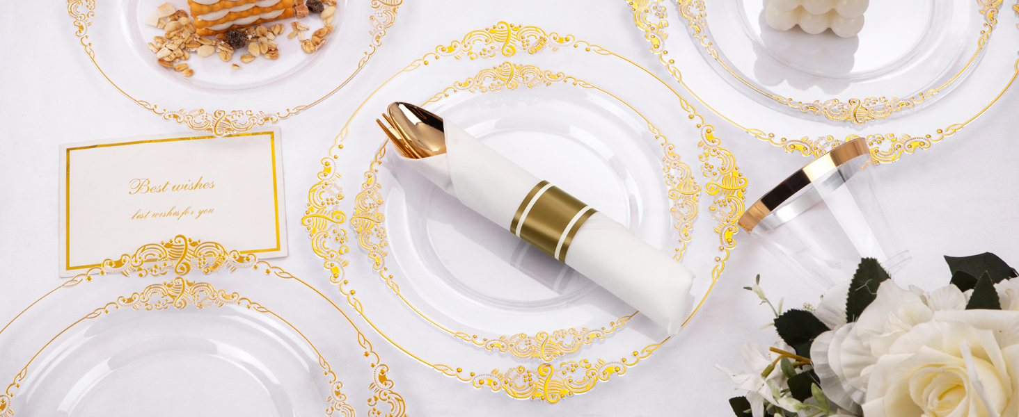 Clear and Gold Plastic Plates